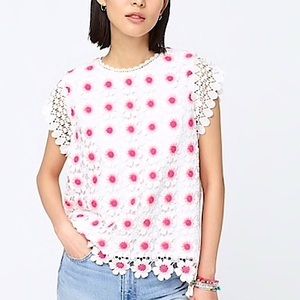 NEW J Crew Mosaic Floral Lace Crochet Top blouse white pink SM
